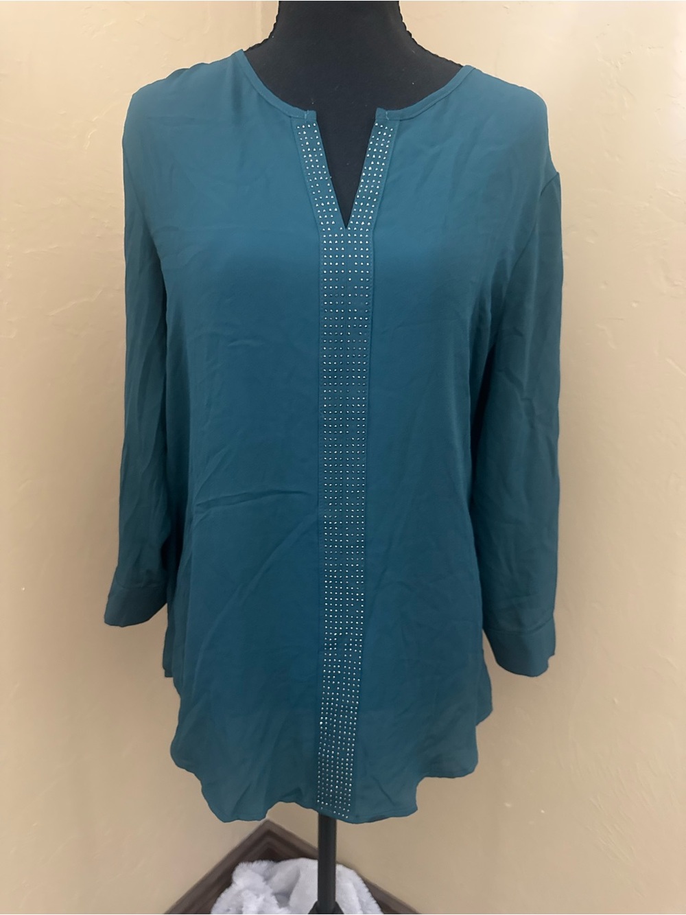 Maurices Teal Stud-Trim V-Neck Long Sleeve Tunic